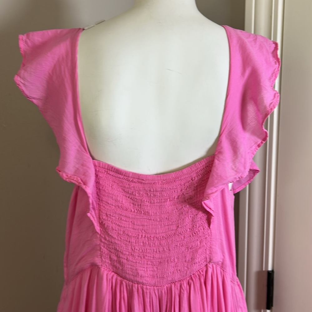 Anthropologie Pilcro Flutter Sleeve Tiered Dress Pink Maxi Button Front XL NEW - Picture 7 of 13